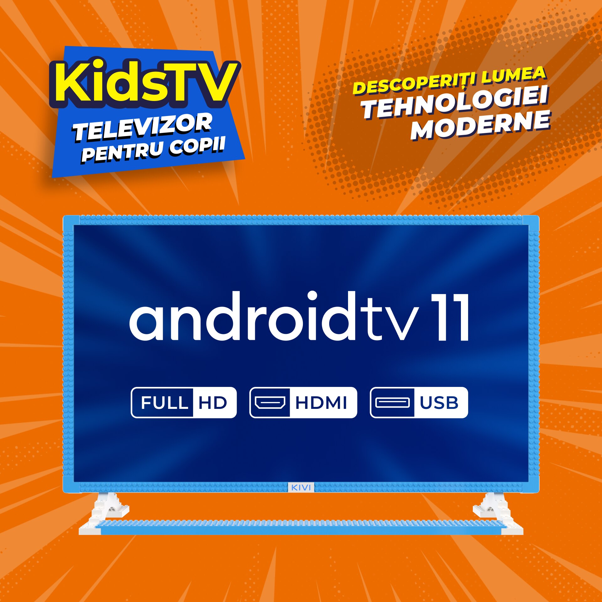 Televizor KIVI LED KIDSTV, 80 cm, Smart Android TV, Full HD, Clasa E
