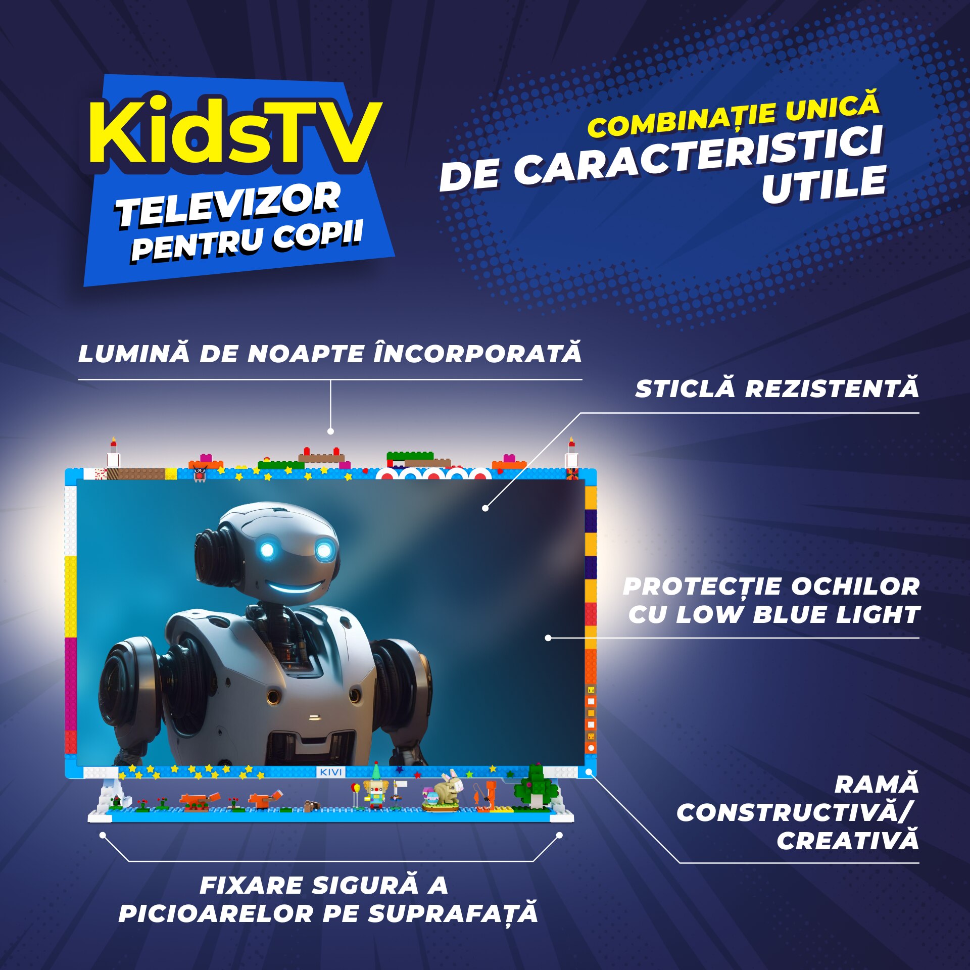 Televizor KIVI LED KIDSTV, 80 cm, Smart Android TV, Full HD, Clasa E