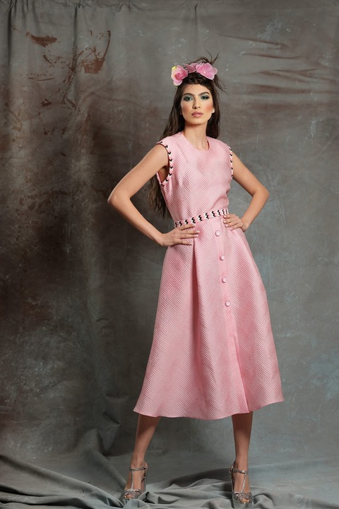 MIAU by Clara Rotescu, Rochie texturata evazata Rivi, Roz, 42