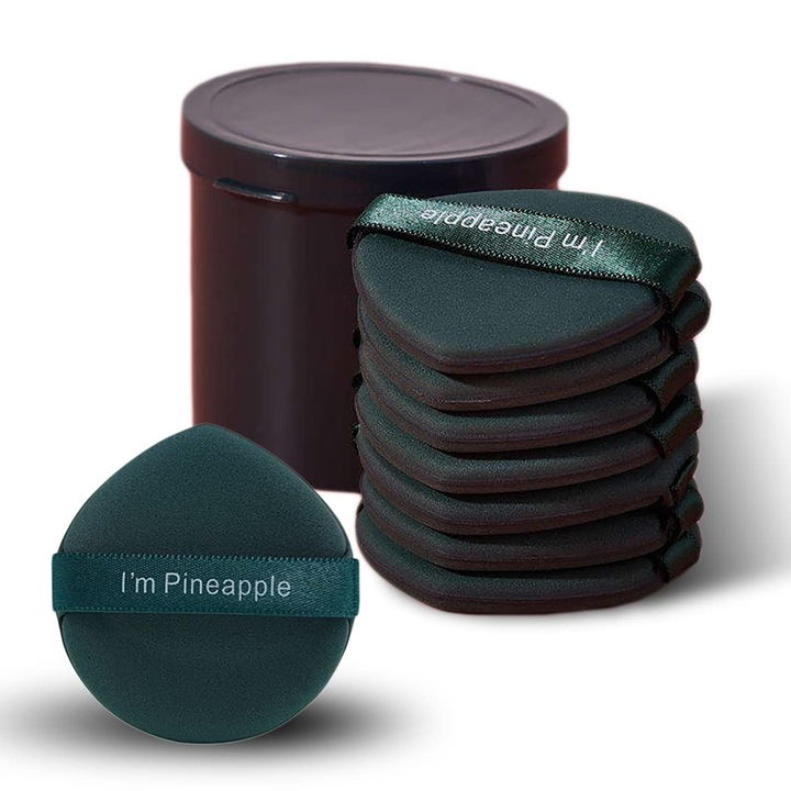 Set 7 aplicatoare pentru machiaj, Pineaple, Burete hidrofil, Verde