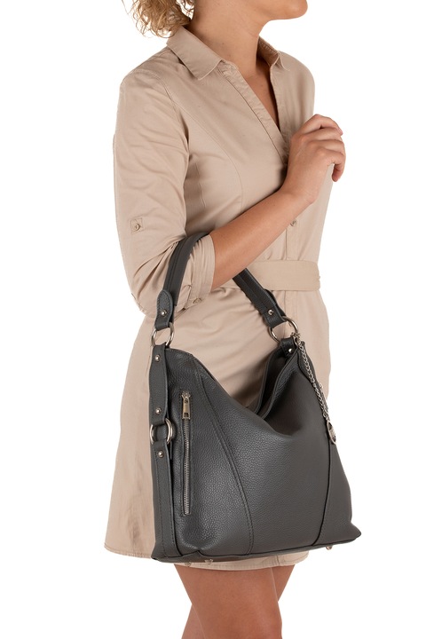 Mia Tomazzi, Geanta hobo de piele cu aspect texturat Castello, Gri antracit