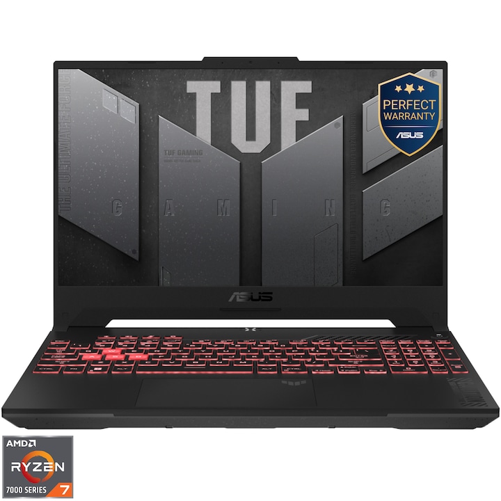 Лаптоп Gaming ASUS TUF Gaming A15 FA507NUR, AMD Ryzen™ 7 7435HS, 15.6", Full HD, IPS, 16GB, 512GB SSD, NVIDIA® GeForce RTX™ 4050 6GB, No OS, Mecha Gray