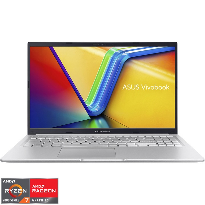 Laptop ASUS Vivobook 15 M1502YA cu procesor AMD Ryzen™ 7 7730U pana la 4.5GHz, 15.6'', Full HD, IPS, 8GB DDR4, 512GB SSD, AMD Radeon™ Graphics, No OS, Cool Silver
