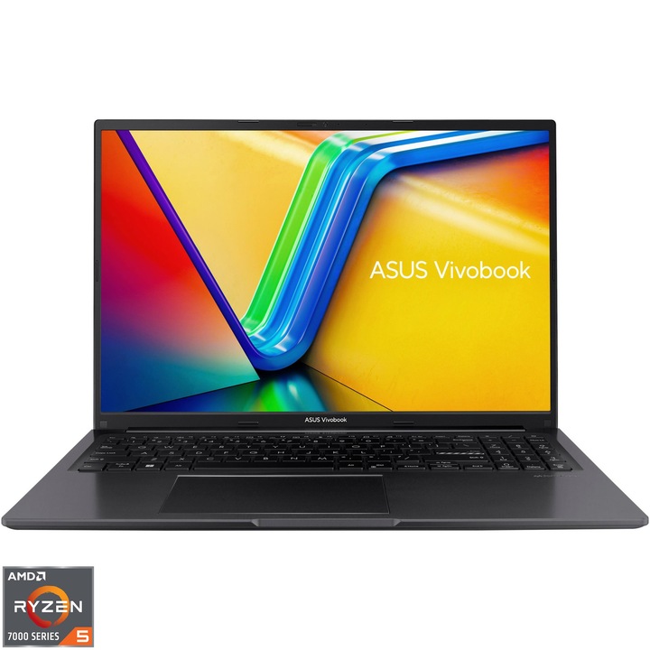 Laptop ASUS Vivobook 16 M1605YA cu procesor AMD Ryzen™ 5 7430U pana la 4.3GHz, 16'', WUXGA, IPS, 16GB DDR4, 512GB SSD, AMD Radeon™ Graphics, No OS, Indie Black