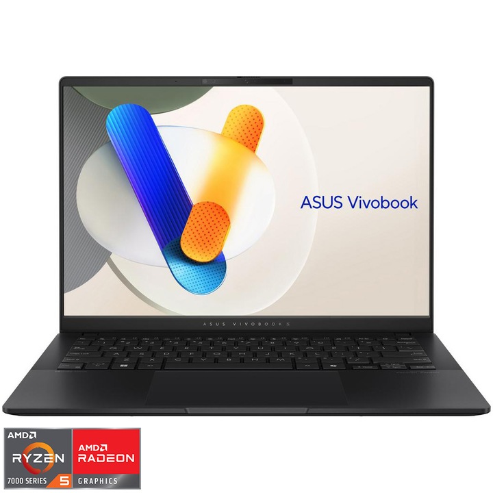 Laptop ASUS Vivobook S 14 OLED M5406NA cu procesor AMD Ryzen™ 5 7535HS pana la 4.55GHz, 14.0'', WUXGA, 60Hz, 16GB LPDDR5X, 512GB SSD, AMD Radeon™ Graphics, No OS, Neutral Black