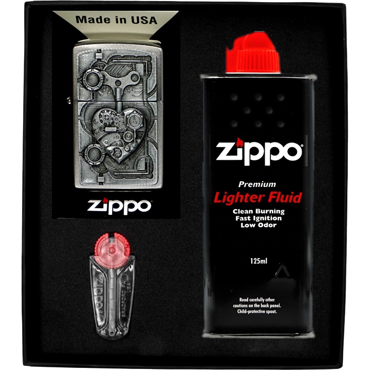 Set Bricheta Zippo Steampunkt Heart, Multicolor, in Cutie Cadou