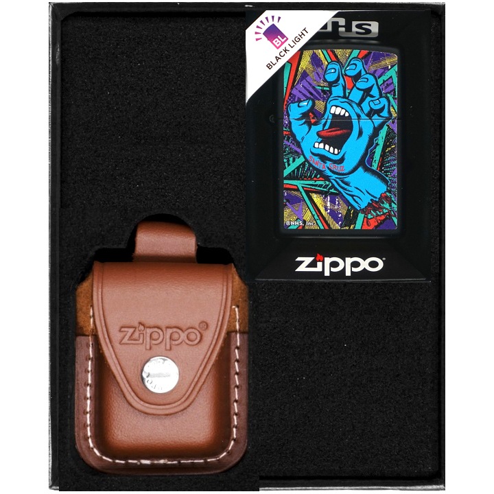 Set Bricheta Zippo, Santa Cruz Design 2, multicolor, in etui din piele naturala, cutie prezentabila