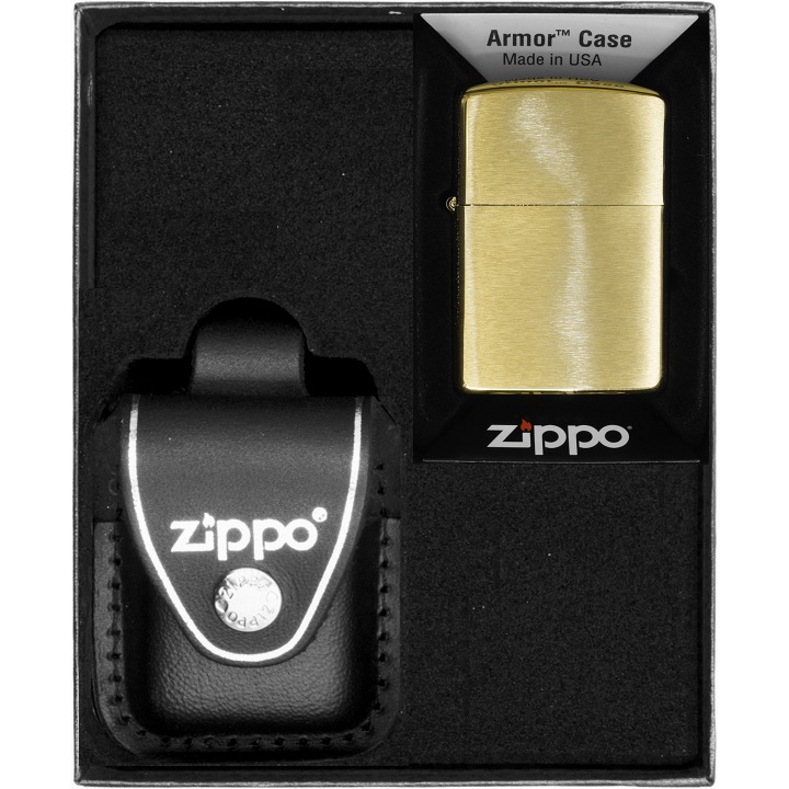 Set Zippo, Bricheta Armor Heavy, Etui din piele naturala, multicolor, in cutie cadou