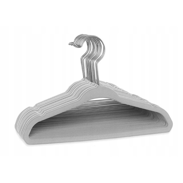 Set Umerase Pentru Copii Din Velur, Design Pentru Acasa, Sticla, Rezistente, Subtiri, Decupaje Profilate Pentru Suspendarea Rochiilor/Topurilor Cu Bretele, 28.9 x 19.5 x 0.5 cm, Gri, 20 Bucati