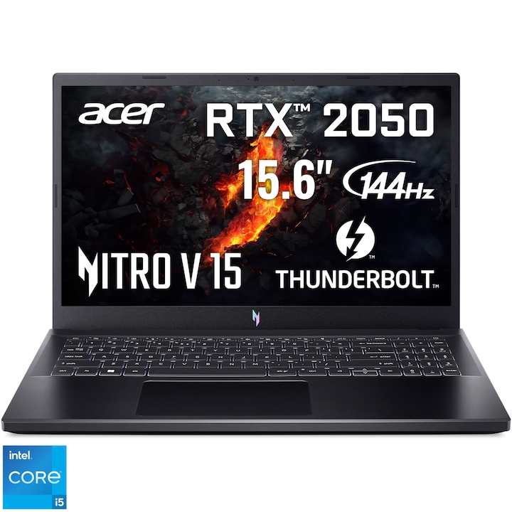 Laptop Gaming Acer Nitro V15 ANV15-51-5844 cu procesor Intel® Core® i5-13420H pana la 4.7GHz, 15.6", Full-HD, IPS, 144Hz, 16GB DDR5, 512GB SSD, NVIDIA® Geforce® RTX™ 2050 4GB GDDR6, No OS, Obsidian Black