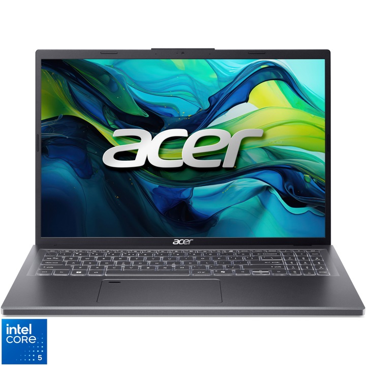 Laptop Acer Aspire 16 A16-51GM-583A cu procesor Intel® Core™ 5 processor 120U pana la 5.0GHz, 16", WUXGA, IPS, 16GB DDR5, 1TBGB SSD, NVIDIA® Geforce® RTX™ 2050 4GB GDDR6, Windows 11 Home, Steel Gray