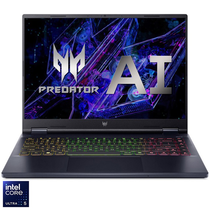 Laptop Acer Predator Helios Neo 14 PHN14-51-51VM cu procesor Intel® Core™ Ultra 5 125H pana la 4.50GHz, 14.5", WQXGA, 120Hz, IPS, 16GB LPDDR5X, 512GB SSD, NVIDIA® GeForce RTX™ 4060 8GB GDDR6, No OS, Abyssal Black