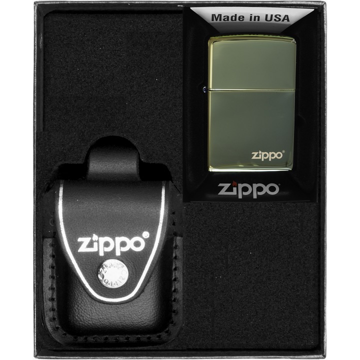 Set Zippo, Bricheta Benzynowa, Etui din piele, multicolor, in cutie cadou