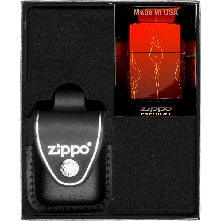 Set Cadou Zippo, Piele, Negru/rosu
