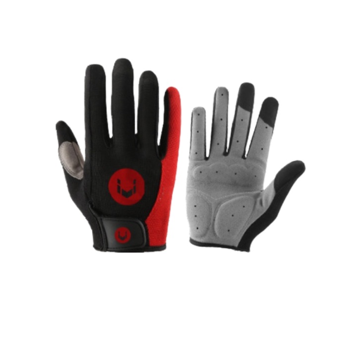 Manusi ciclism, Protectie a palmelor, Din material respirabil, Anti-alunecare, Absoarbe transpiratia, Pentru camping, drumetii, ciclism, motociclete, alpinism, Vilico, Microfibra/Poliester, Negru/Gri/Rosu, L