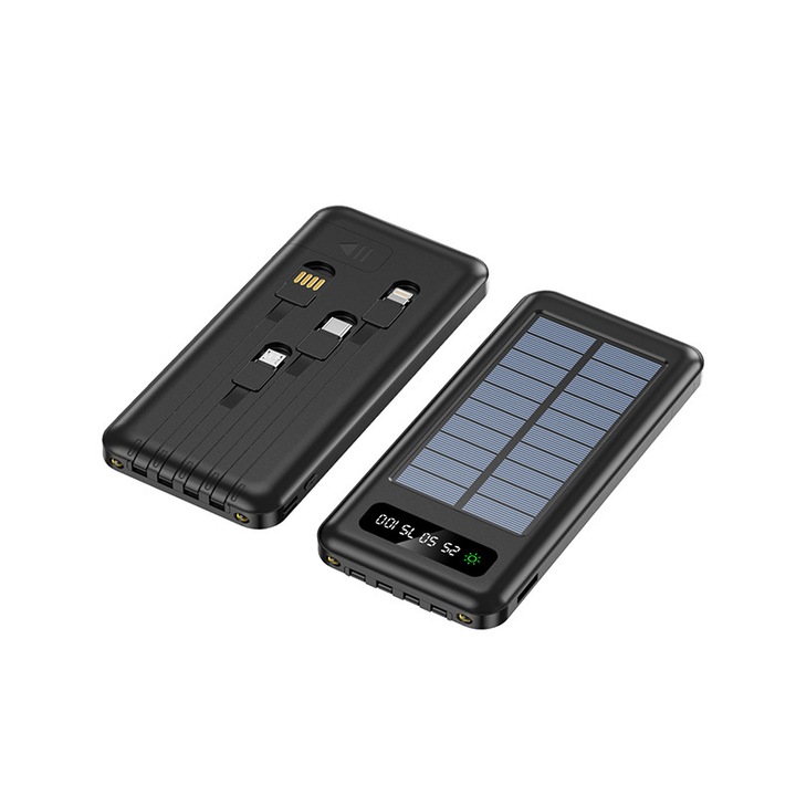Безжично соларно мобилно захранване, 10000 mAh, черно