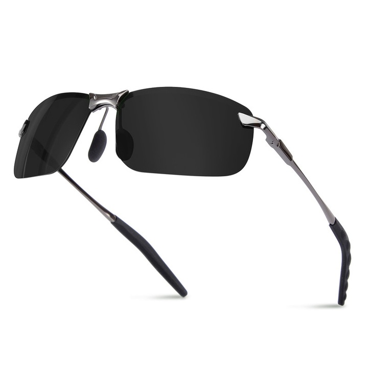 Ochelari de soare unisex, Bloomoak, Metal ultra usor, Polarizati, Negru