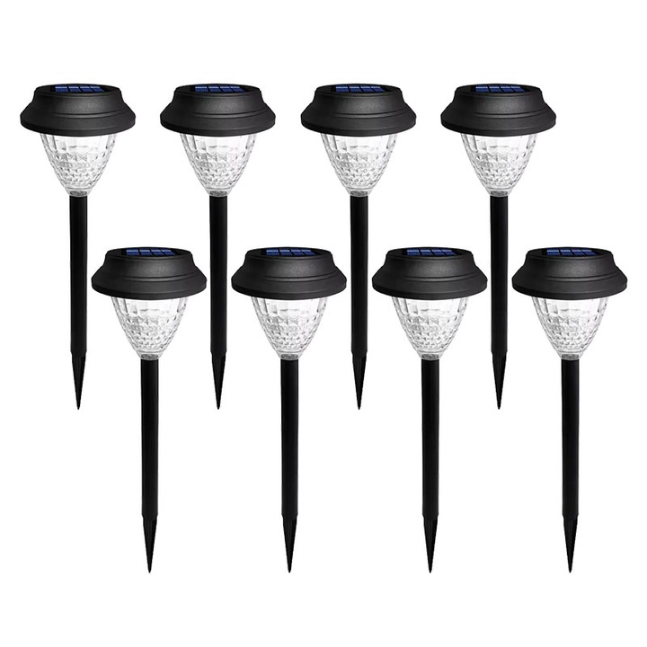 Set 8 lampi solare de exterior NEXTLY, lumina RGB si alb cald, decorative, ofera reflexie in jur, cu tarus, senzor de lumina, waterproof
