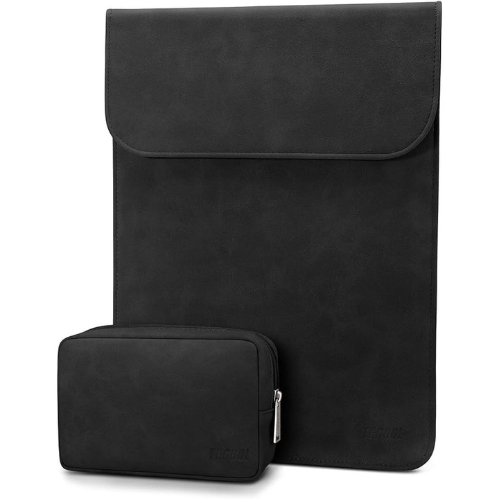 Husa neagra pentru laptop cu un ecran de 13-13, 5 inchi si gentuta pentru accesorii, negru, TECOOL