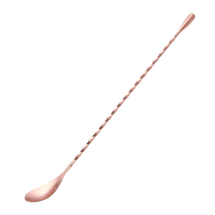 Lingura de bar pentru cocktail din inox, enkourakoko®, cu maner lung rasucit 30 cm, Aur roz
