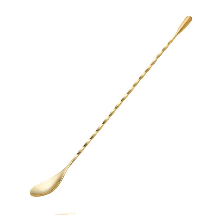 Лъжица за коктейлен бар от неръждаема стомана, enkourakoko®, с дълга усукана дръжка 30 см, злато