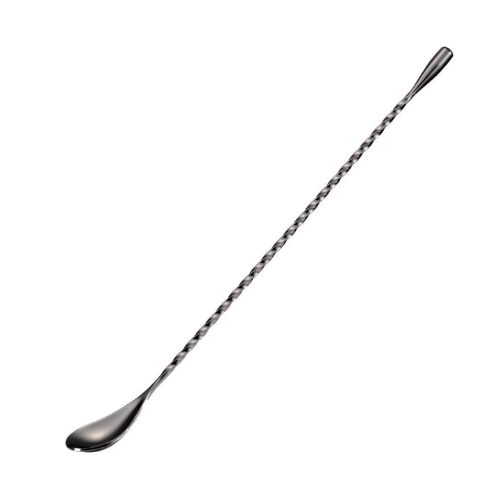 Коктейлна лъжица от неръждаема стомана, enkourakoko®, с дълга усукана дръжка 30 см, черна
