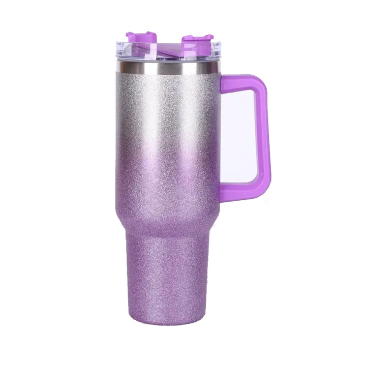 Cana termo, 1200 ml, cu maner, inox, violet