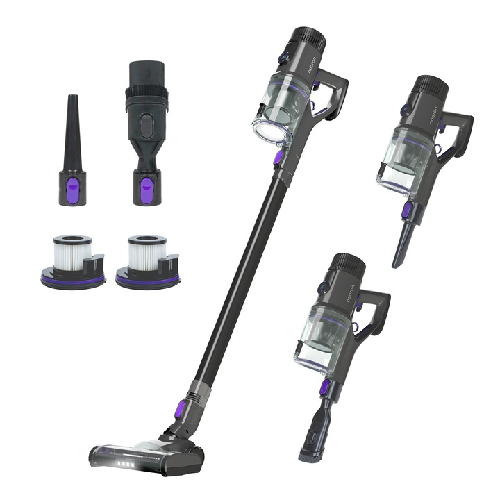 Aspirator vertical fara fir Noaton AVC600, 600 W, 220 AW, autonomie 85 min, cu mod automat, afisaj, statie de incarcare montata pe perete, filtru HEPA, pentru podele dure, covoare si par de animale de companie