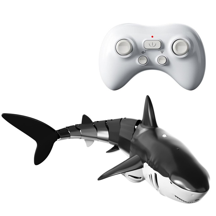 Лодка с дистанционно управление Играчки за акули за деца, водоустойчива, светлина и воден спрей, MorFansi, 2,4 Ghz, USB зареждане, мащаб 1:18, черен