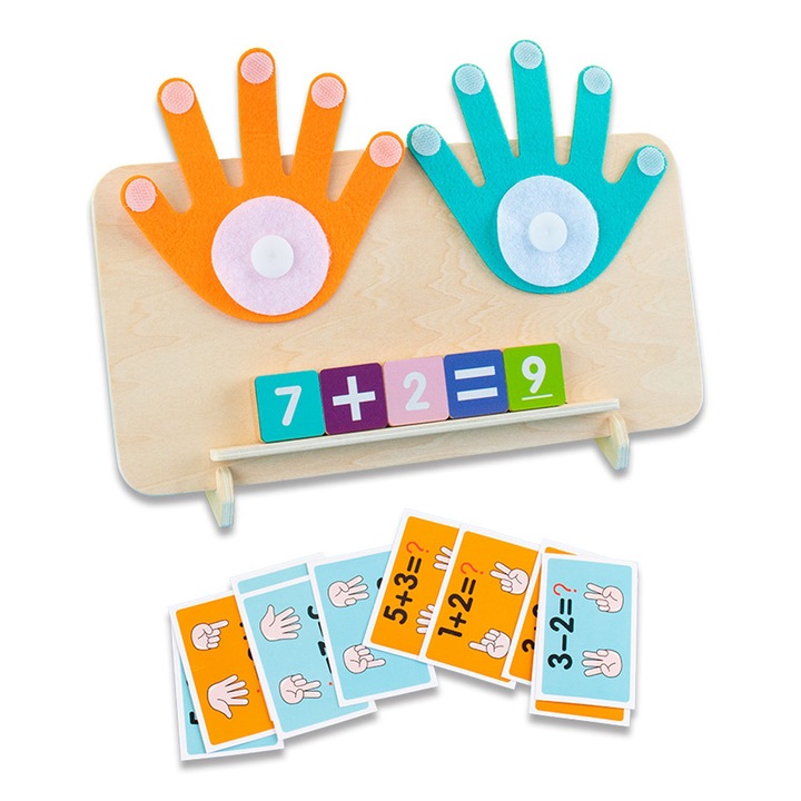 BYONDSELF fa Montessori oktatójáték, Számtani játék, Ujjszimbólum, Kártyával, Alapvető matematikai készségeket fejleszt, 3 évesnél idősebb gyermekek számára