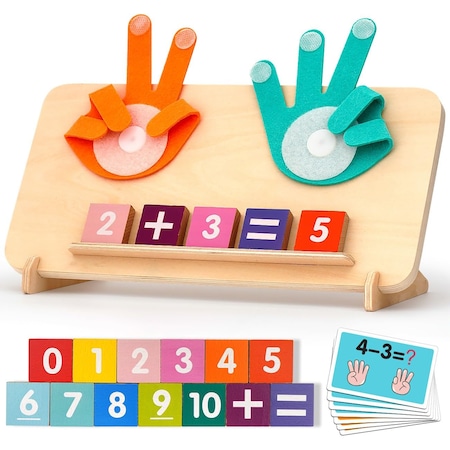 Jucarie educativa montessori din lemn, BYONDSELF®, joc aritmetic, simbolul degetului