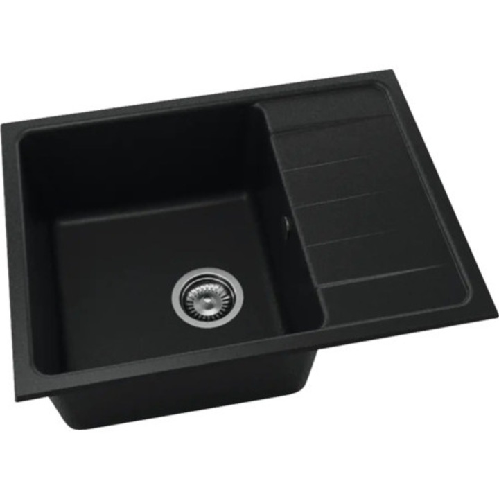 Chiuveta Bucatarie Fatgranit Cu O Cuva Fat Avangard 238 65x49 Cm, Cu Picurator, Reversibila, Black Metallic