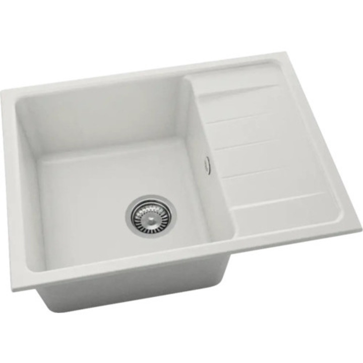 Chiuveta Bucatarie Fatgranit Cu O Cuva Fat Avangard 238 65x49 Cm, Cu Picurator, Reversibila, Pure White