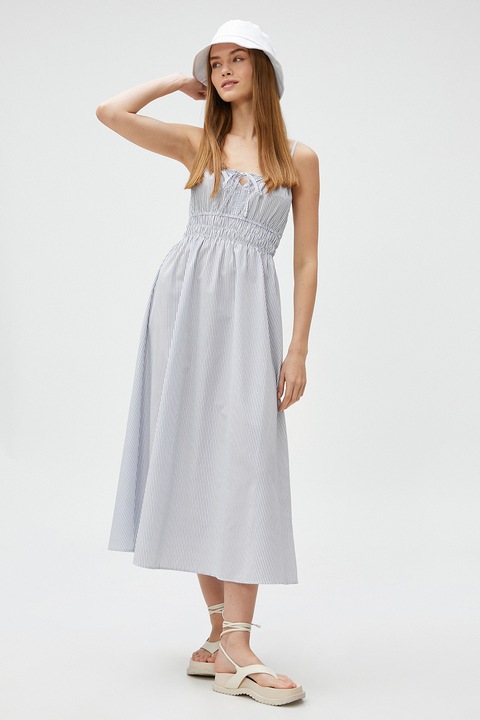 KOTON, Rochie midi cu bretele si model in dungi, Alb/Albastru indigo, S