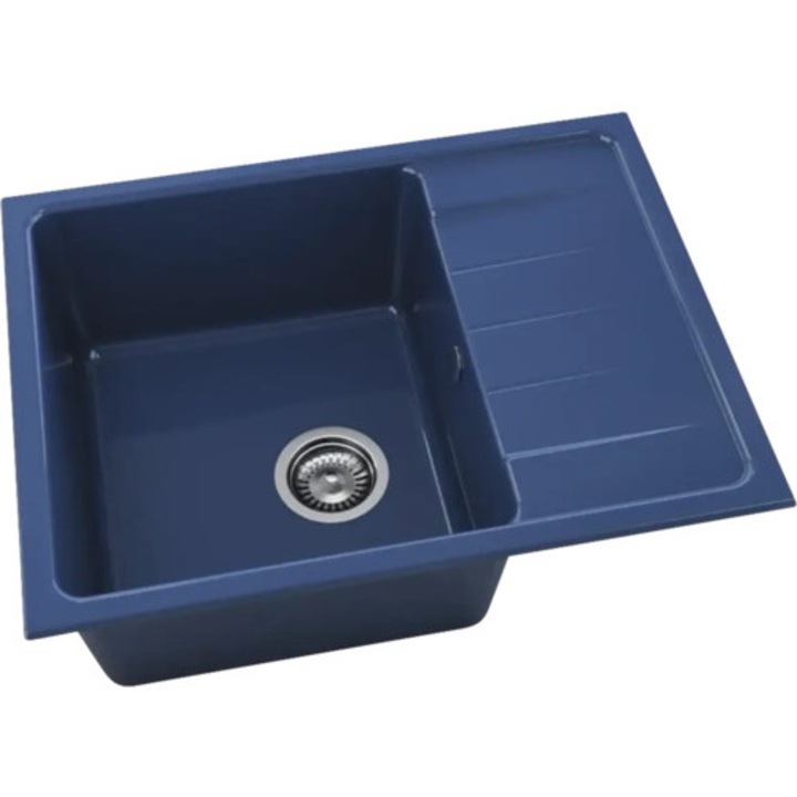 Chiuveta Bucatarie Marmura Compozita Cu O Cuva Fat Avangard 238 65x49 Cm, Cu Picurator, Reversibila, Granit Albastru