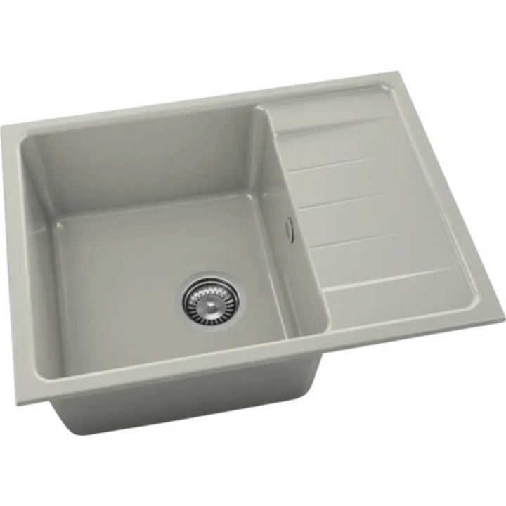 Chiuveta Bucatarie Marmura Compozita Cu O Cuva Fat Avangard 238 65x49 Cm, Cu Picurator, Reversibila, Granit Gri