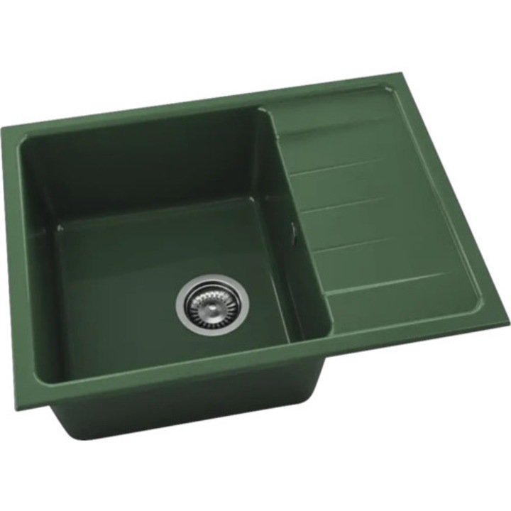 Chiuveta Bucatarie Marmura Compozita Cu O Cuva Fat Avangard 238 65x49 Cm, Cu Picurator, Reversibila, Granit Verde