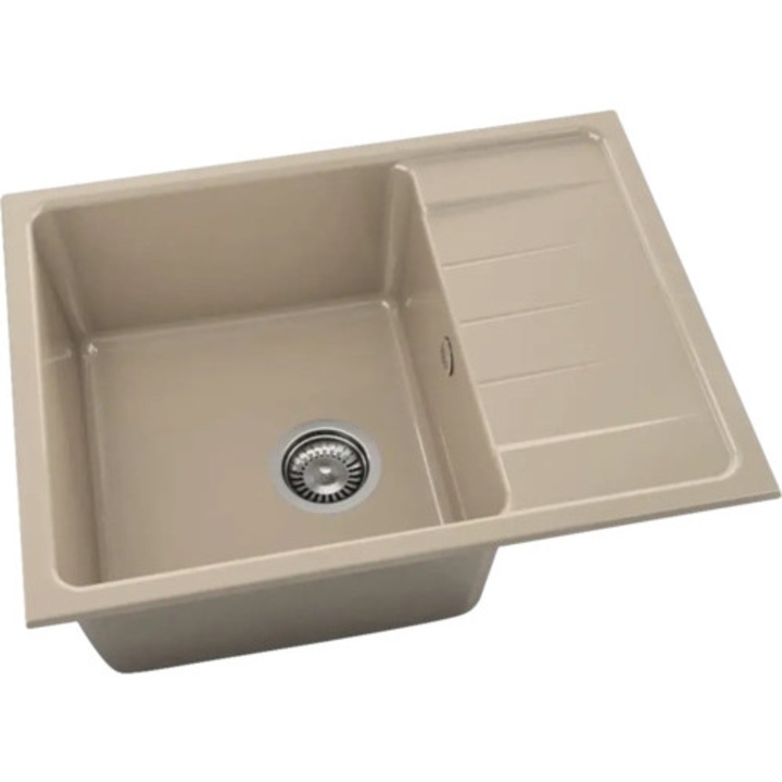 Chiuveta Bucatarie Marmura Compozita Cu O Cuva Fat Avangard 238 65x49 Cm, Cu Picurator, Reversibila, Roz Onix