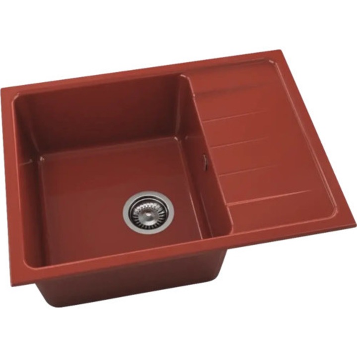 Chiuveta Bucatarie Marmura Compozita Cu O Cuva Fat Avangard 238 65x49 Cm, Cu Picurator, Reversibila, Ruby Red