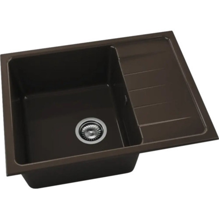 Chiuveta Bucatarie Marmura Compozita Cu O Cuva Fat Avangard 238 65x49 Cm, Cu Picurator, Reversibila, Venge Dark
