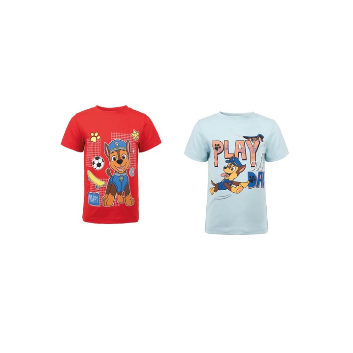 Комплект от 2 тениски за момчета, 100% памук, многоцветни, Paw Patrol, Play all Day, Многоцветен