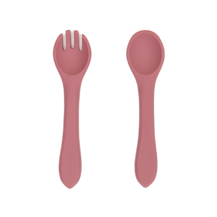 Set tacamuri Furculita + Lingurita din silicon alimentar, Melvelo - Woodchuck