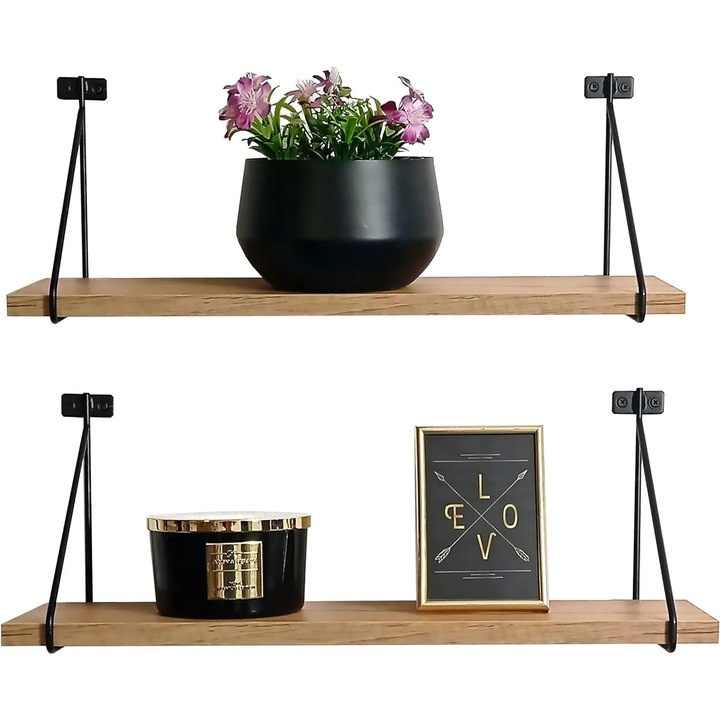 Set 2 Polite Suspendate cu Console Metalice, Wenge, 60 x 15 cm