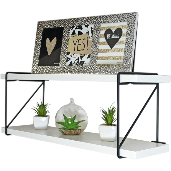 Vervo.ro, 2 db polckészlet fém fali tartókkal, fehér, 60 x 15 cm