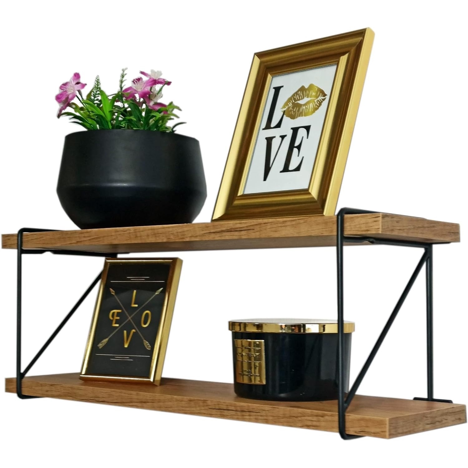Console Perete Set 2 Polite cu Console Metalice Pentru Perete, Wenge, 60 x 15 cm - eMAG.ro