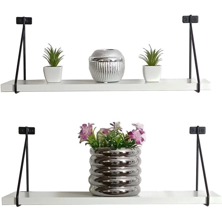 Vervo.ro, 2 db felfüggesztett polc készlet fém tartókkal, fehér, 60 x 15 cm