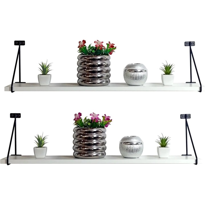 Set 2 Polite Suspendate cu Console Metalice, Alb, 100 x 15 cm