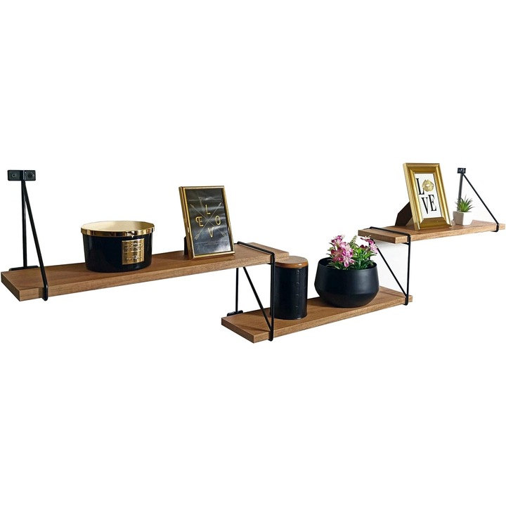 Vervo.ro, 3 db-os tálalókészlet fém konzolokkal, Wenge, 160 x 15 cm