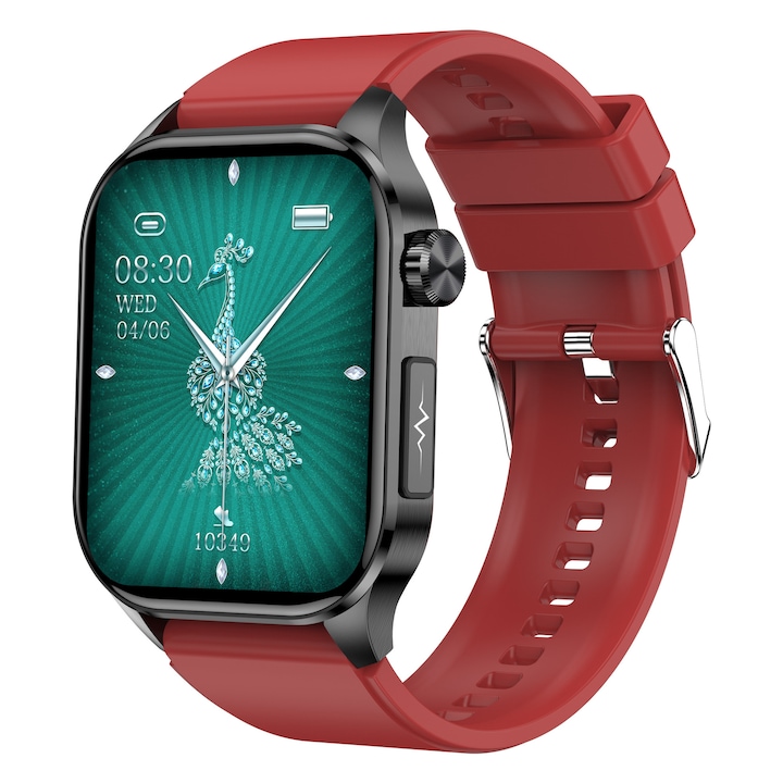 Ceas Smartwatch Sanatate, Alhena®, Masurare Acid Uric Si Glicemie Fara Intepatura, Monitorizare 24h Ritm Cardiac, Temperatura Corporala, Puls, PTT, SpO2 Si Tensiune Arteriala, Functii Avansate Pentru Sanatate Zilnica, Design Modern, Rosu