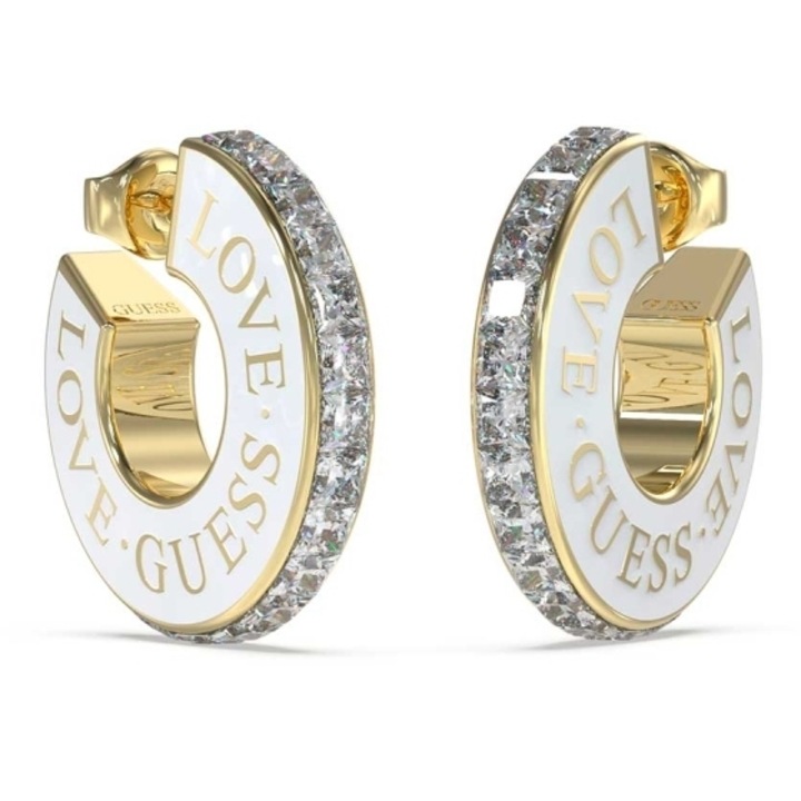 Cercei Guess Love Guess rotunzi cu email si cristale JUBE04083JWYGWHT-U, Auriu, Alb